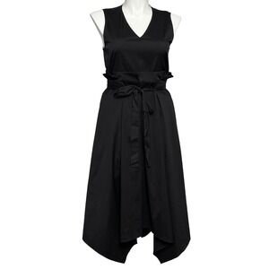 Halogen Black Sleeveless V-Neck Tie Waist Asymmetrical Midi Dress Size XL